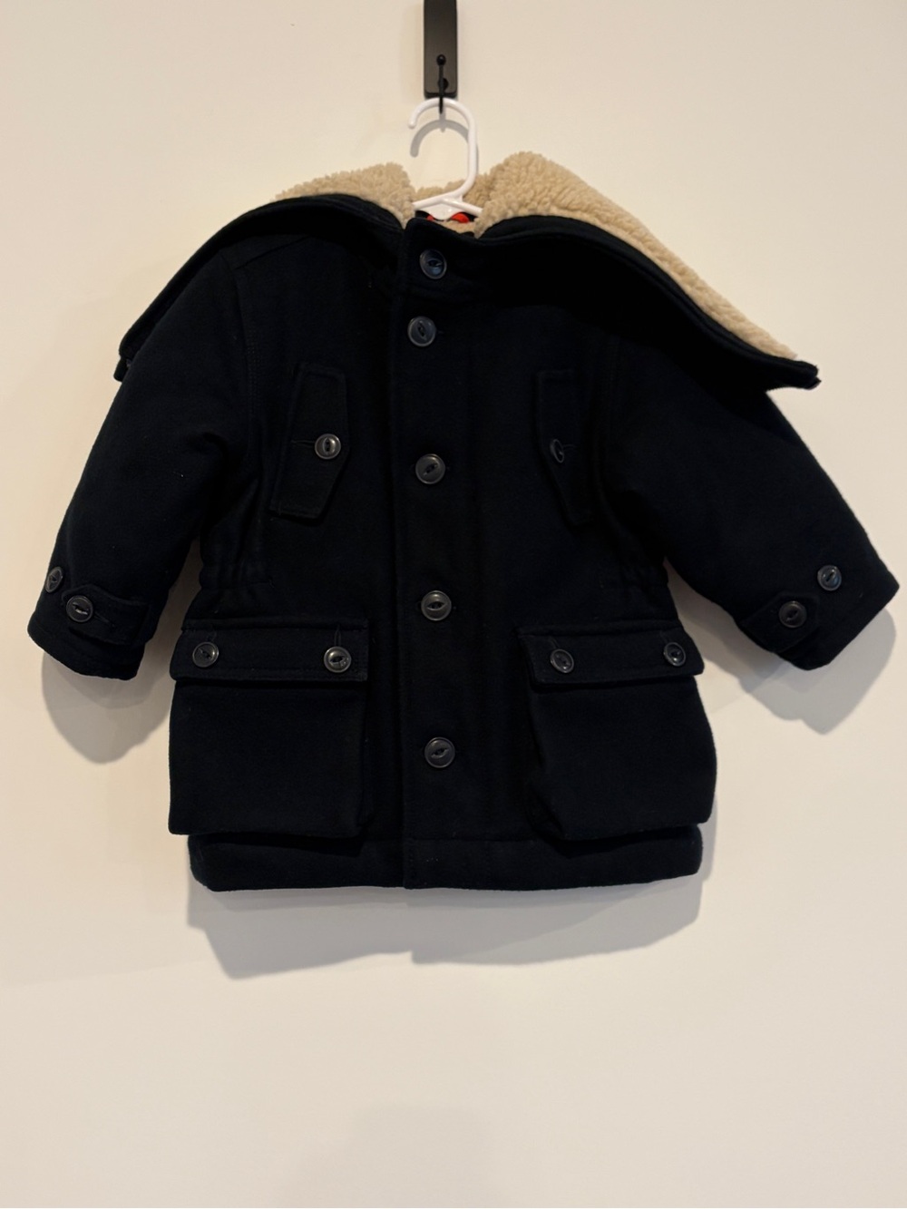 Gap 18-24 Months Navy Blue Wool Blend Sherpa Trim Detachable Hood Parka Coat